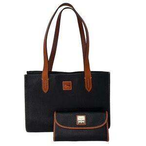 Dooney & Bourke Brown Pebbled Grain Leather Shopper Shoulder Bag + Wallet